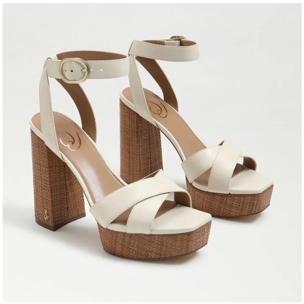 Sam Edelman Cream Platform Block Heel Sandals Size 9 NWT leather - Picture 3 of 13